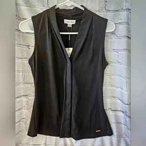 NWT Calvin Klein Gathered V-Neck Sleeveless Top; black ; XS